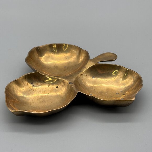 Other - Vintage Brass Leaf Divided Dish Three-Section Nut Bowl Decorative Serving Piece